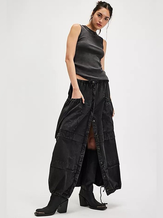 Free People Dresses & Skirts - FREE PEOPLE Eloise Black Women's Parachute Maxi Skirt, XS (Will fit Small/Med)